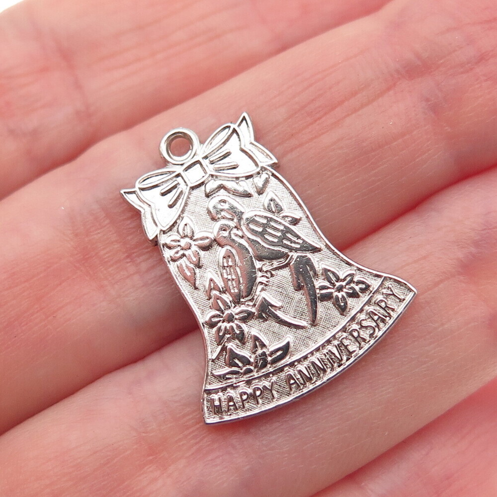 WELLS 925 Sterling Silver Vintage Happy Anniversary Mini Charm Pendant